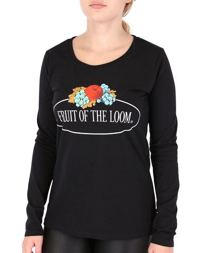 Fruit Of The Loom Longsleeve Langarm T-Shirt mit Vintage-Logo - Schwarz