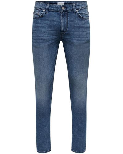 Only & Sons Slim Fit Jeans Basic Hose Stoned Washed Denim Pants ONSLOOM 5615 in Blau