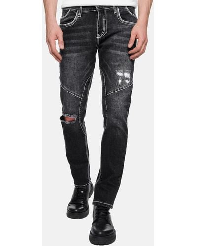 Rusty Neal Straight-Jeans NISHO mit trendigen Used-Details - Grau