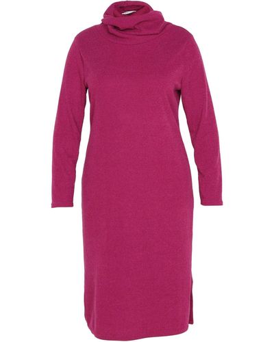 Paprika A-Linien-Kleid Langes, Unifarbenes Pulloverkleid Mit Rollkragen - Pink