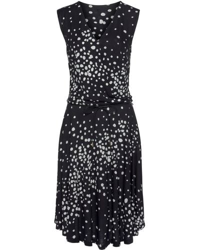 vivance active Jerseykleid ( Bindegürtel) mit Punktedruck und V-Ausschnitt, elegantes Sommerkleid - Schwarz