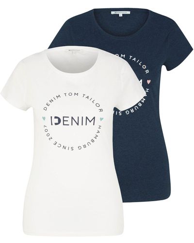 Tom Tailor T-Shirt (2-tlg) Plain/ohne Details - Blau