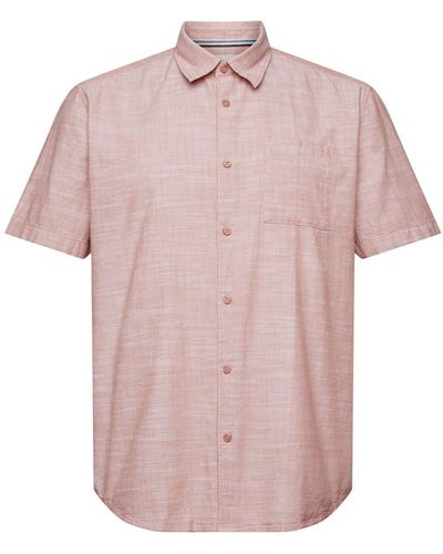 Edc By Esprit Kurzarmhemd Button-Down-Hemd aus Baumwolle - Pink
