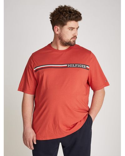 Tommy Hilfiger T-Shirt BT-CHEST STRIPE TEE-B Große Größen mit Logostickerei - Rot