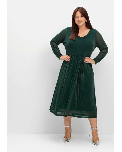 Sheego Partykleid Große Größen mit Mesh und Effektgarn - Grün
