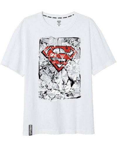 Dc Comics Print- Superman Kurzarm T-Shirt Gr. S bis XXL, 100% Baumwolle - Weiß