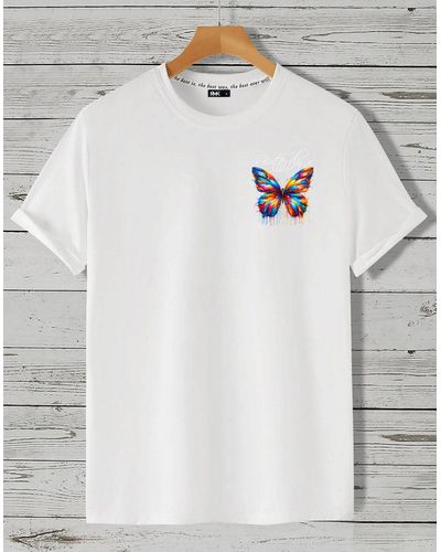 Rmk T- Shirt Basic Rundhals mit Butterfly Regenbogen Schmetterling - Weiß