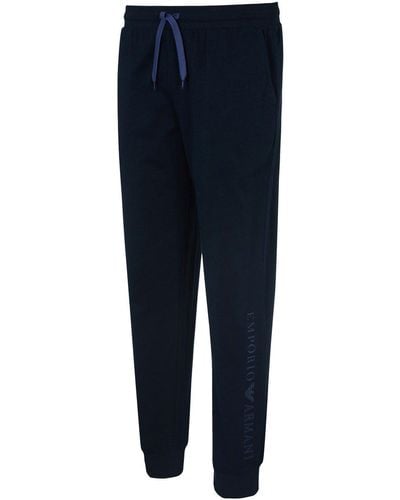 Emporio Armani Loungehose Trousers mit Logoprint am linken Bein - Blau