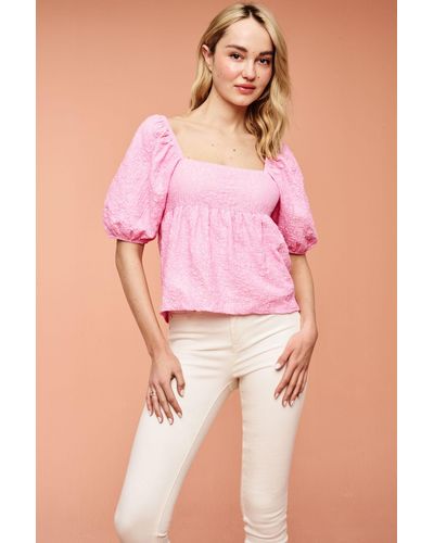 Next T-Shirt Top mit Karreeausschnitt und Puffärmeln (1-tlg) - Pink