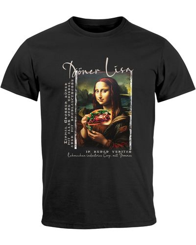 MoonWorks T-Shirt Aufdruck Mona Lisa Parodie Meme Kapuzen-Pullover mit Print - Schwarz