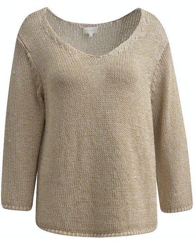 Milano Italy Strickpullover PULLOVER W V-NECK AND 3/4 SLEE - Natur