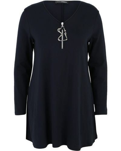 Doris Streich Longbluse Long-Shirt dekorativem Reißverschluss mit modernem Design - Blau