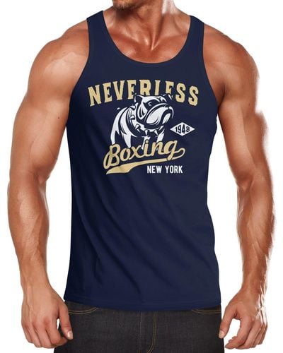 Neverless Tanktop Boxing Boxer Hund Dog Muskelshirt Achselshirt ® mit Print - Blau