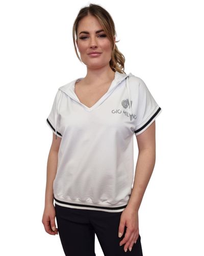 Gio Milano Sweatshirt kurzarm, mit Kapuze und Label-Details - Weiß