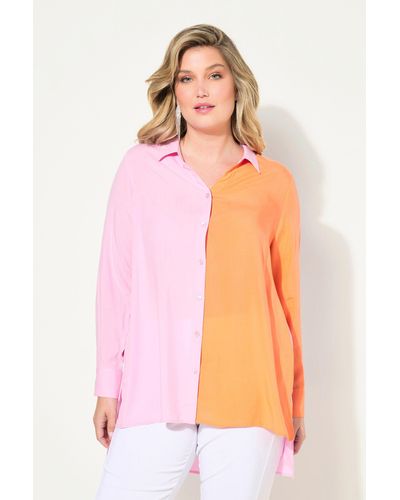 MIAMODA Hemdbluse Bluse A-Linie Satin Colorblocking Langarm - Pink