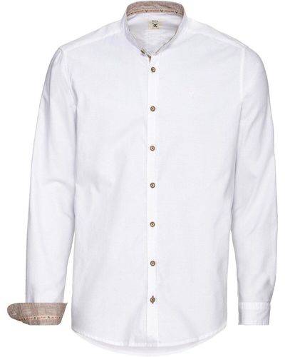 Pure Trachtenhemd Oxfordhemd mit Stehkragen - Weiß