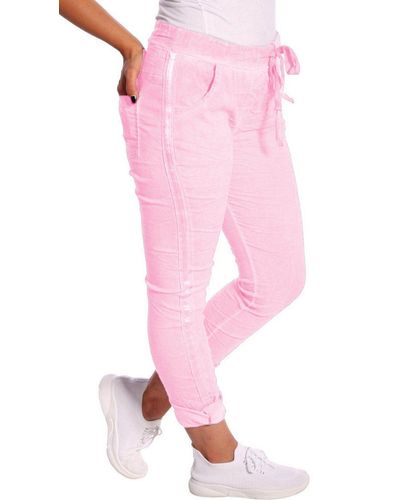 Charis Moda Jogg Pants Jogpants im stylischen Used Look mit Streifen an der Seite - Pink