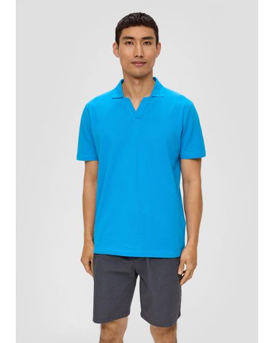 S.oliver Kurzarmshirt Poloshirt aus Baumwolle mit offenem Kragen - Blau