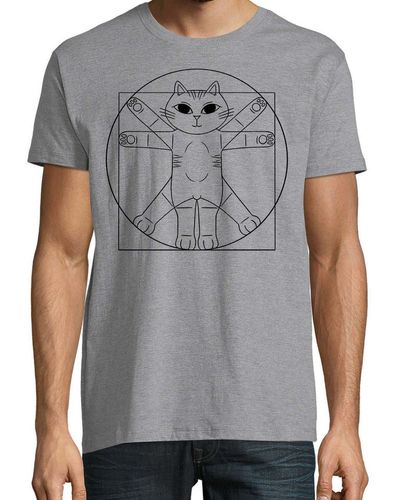 Youth Designz Print- Da Vinci Katze T-Shirt mit lustigen Logo - Grau