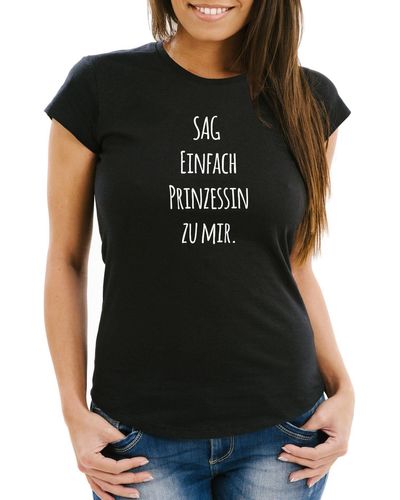 MoonWorks T-Shirt Spruch "Sag einfach Prinzessin zu mir" Slim Fit ® mit Print - Schwarz
