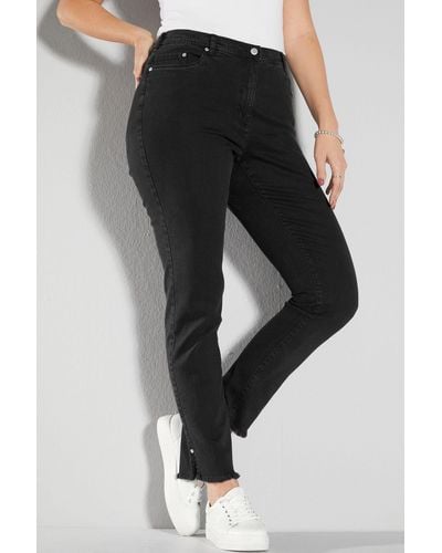 MIAMODA Regular-- Jeans Slim Fit Fransensaum 5-Pocket - Schwarz
