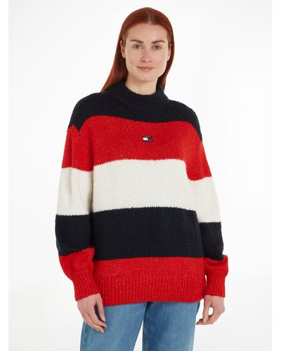 Tommy Hilfiger Strickpullover TJW COLORBLOCK SWEATER mit Logopatch - Rot