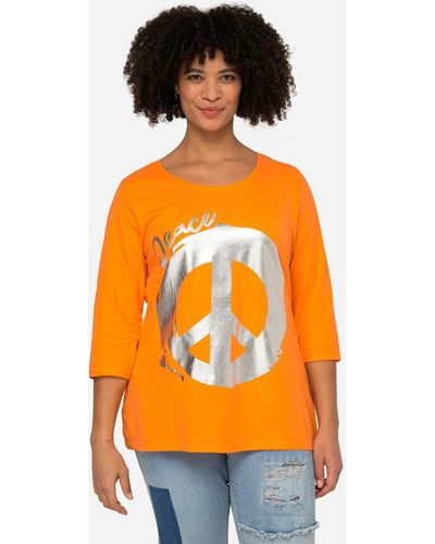Angel of Style Rundhalsshirt T-Shirt Peace-Zeichen Rundhals 3/4-Ärmel - Orange