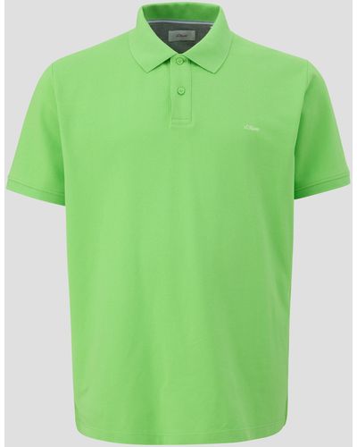 S.oliver Kurzarmshirt Poloshirt mit kleinem Label-Print - Grün