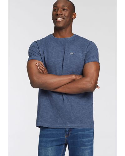 Bruno Banani T-Shirt Mit Doppelkragen und Zierbrusttasche - Blau