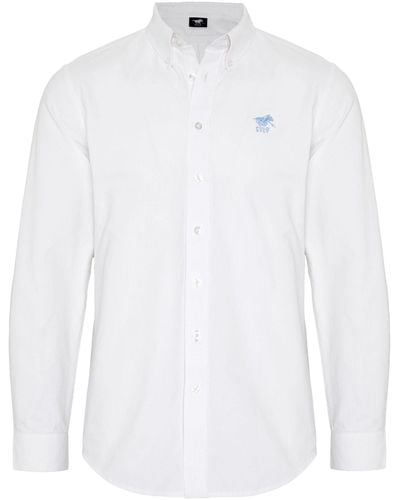 Polo Sylt Langarmhemd mit Button-down-Kragen und Label-Stitching - Weiß