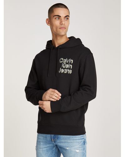Calvin Klein Kapuzensweatshirt STACKED EUPHORIC LOGO HOODIE mit Logoschriftzug - Schwarz