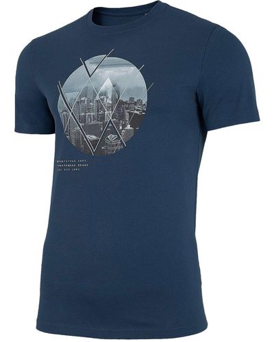 4F T-Shirt Urban Zone mit Rundhalsausschnitt und coolem Print - Blau