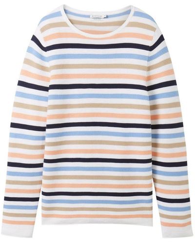 Tom Tailor Sweatshirt sweater new , peach blue ottoman stripe - Weiß