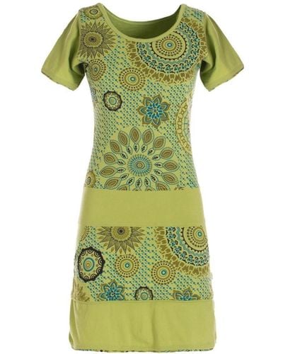 Vishes Sommerkleid Kurzarm Sommer- Mini- Tunika-Kleid T-Shirtkleid Guru, Hippie, Ethno Style - Grün