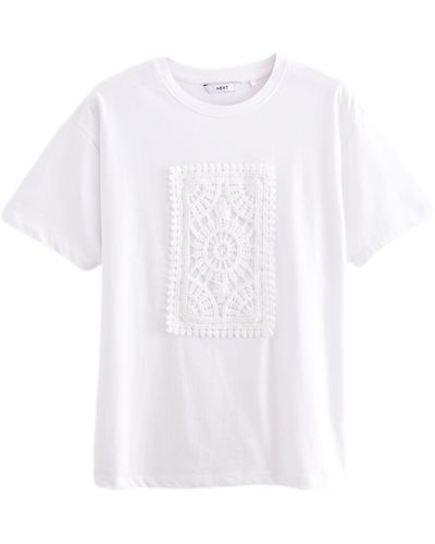 Next T-Shirt mit Häkelbesatz (1-tlg) - Weiß