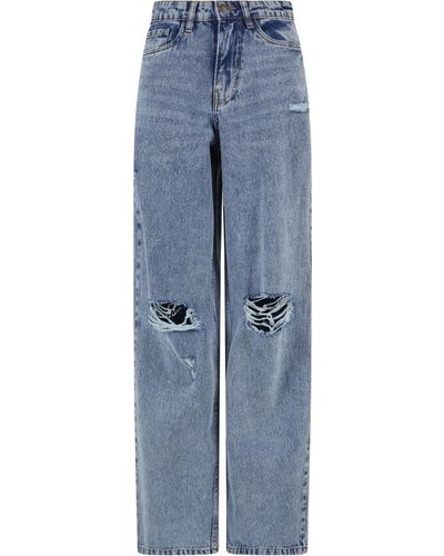 Urban Classics Funktionshose Ladies Distressed 90's Wide Leg Denim Pants Jeans - Schwarz