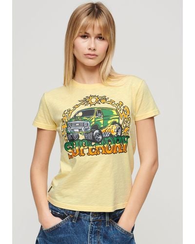 Superdry Print-Shirt NEON MOTOR GRAPHIC FITTED TEE - Gelb