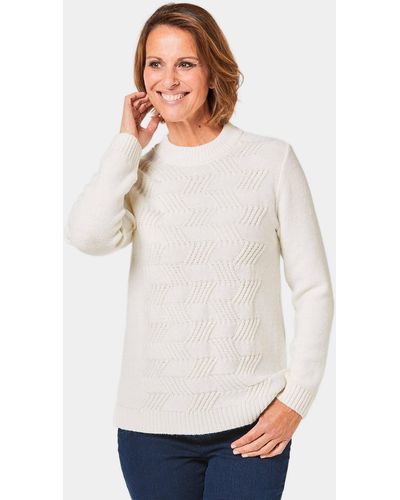Goldner Strickpullover Weicher Pullover mit wunderschöner Struktur - Weiß