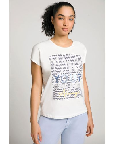 Gina Laura Rundhalsshirt T-Shirt Wording Print Rundhals Halbarm - Weiß