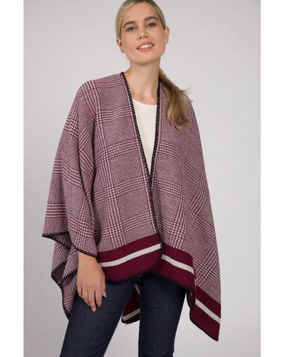 Gina Laura Poncho Hahnentritt Muster farbige Enden - Lila