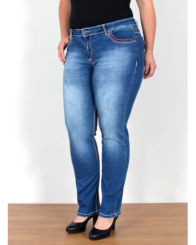 ESRA Straight-Jeans FJ755 High Waist Jeans Straight Fit - Blau
