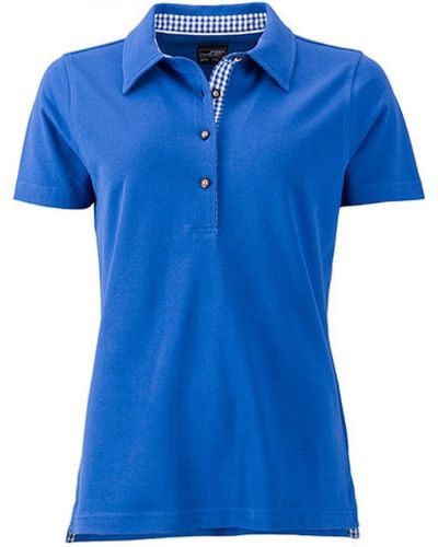 James & Nicholson Poloshirt Traditional Polo / Trachtenknöpfe aus Horn-Imitat - Blau