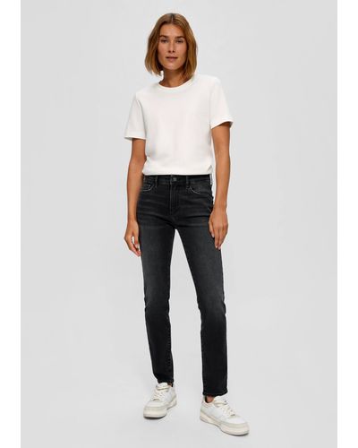 S.oliver 5-Pocket- Jeans Betsy / Fit / Mid Rise / Slim Leg / Baumwollstretch Nieten, Label-Patch - Weiß