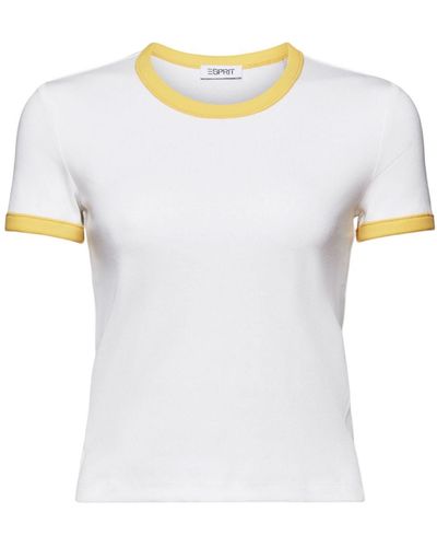 Esprit Ringer-T-Shirt mit Rippstruktur (1-tlg) - Weiß
