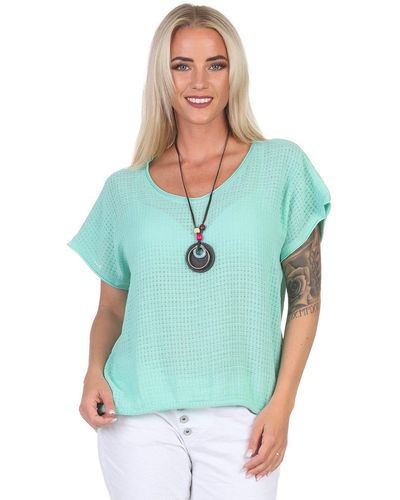Mississhop Kurzarmshirt Modebewusst & Komfortabel: 100 % Baumwoll-Shirt mit Kette M. 386 - Blau