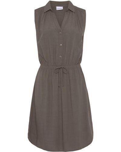 Lascana Sommerkleid Hemdblusenkragen und V-Ausschnitt, Blusenkleid mit Gummizug - Grau