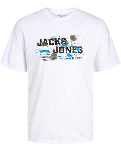 Jack & Jones Print-Shirt Outdoor Logo Tee SS Crew Neck mit großem Markenprint - Weiß