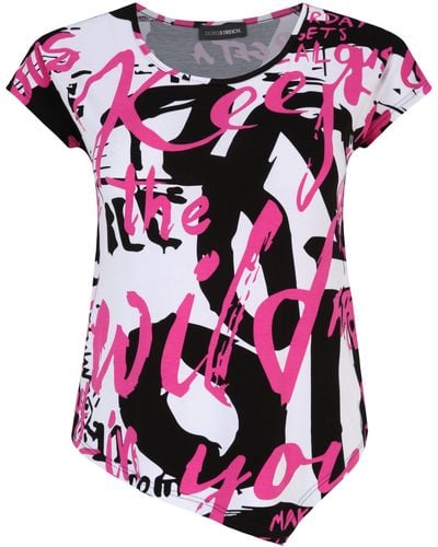 Doris Streich T-Shirt asymmetrischem Saum mit modernem Design - Pink