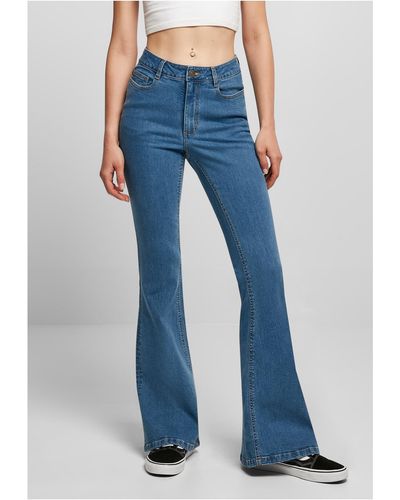 Urban Classics Bequeme Jeans Ladies Organic High Waist Flared Denim Pants (1-tlg) - Blau