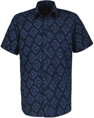 Lerros Kurzarmhemd Strukturiertes Hemd mit grafischem Druck - Blau